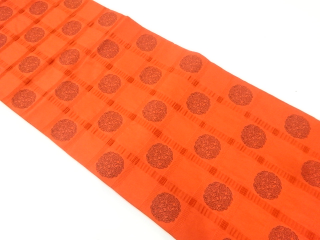 JAPANESE KIMONO / VINTAGE FUKURO OBI / WOVEN GRID & FLOWER ROUNDEL